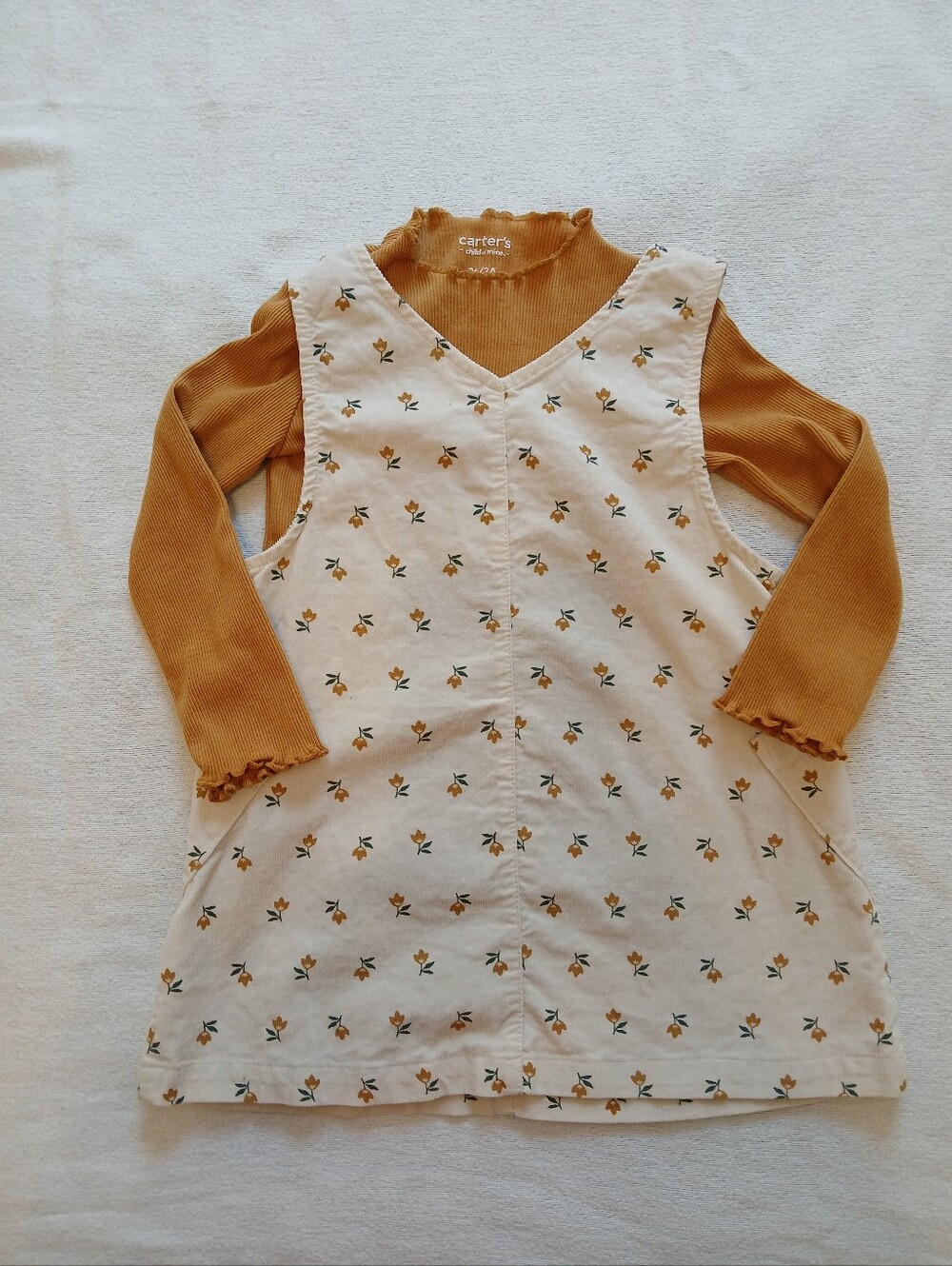 Carter's 2T Kids Girls Corduroy Daffodil Flower Jumper Dress Long Sleeve Top